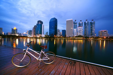 Night Cityscape and Bicycle in Bangkok, Thailand