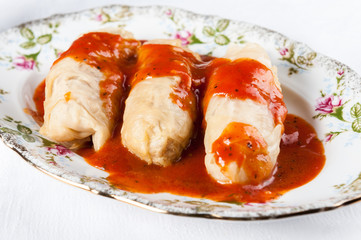 stuffed cabbage in tomato sauce - a dish of Polish cuisine