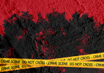 Crime scene danger tapes illustration on wall texture background