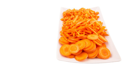 Different style of chopped carrots in a plate 
