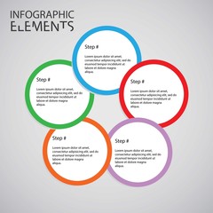 Infographic design with colored and white circles on the grey ba