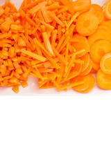 Different style of chopped carrots in a plate 