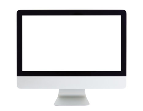 Computer with blank white screen isolated on white background