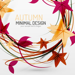 Autumn leaves and lines abstract background