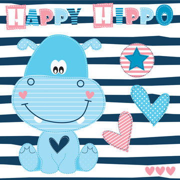 happy hippo vector illustration