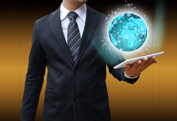 businessman holding tablet technology business concept