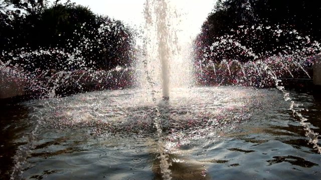 Fountain in city park closeup view.