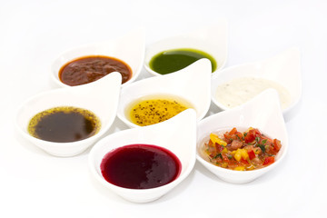 sauces on a white background in the restaurant