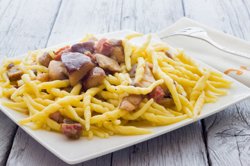 Trofie pasta with mushrooms from Italy