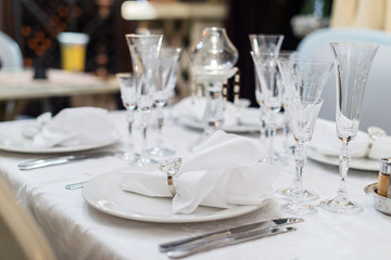 Empty glasses set candlestick restaurant