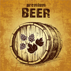 beer keg with hop for label, package