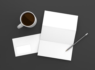 Briefpapier Tasse Kaffee weiß mit Bleistift