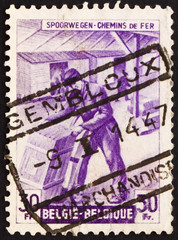 Postage stamp Belgium 1945 Freight Station Interior
