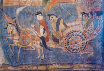 Ancient Thai Buddhist temple mural.