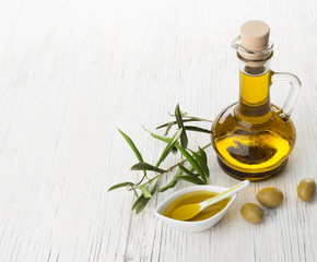 Olive Oil Wooden Background