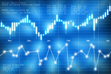Stock market candlestick chart on blue background 