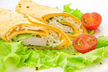close up of tortilla on white background  isolated.