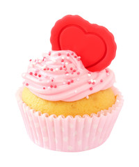 Buttercream decorated fresh cupcake isolated on white