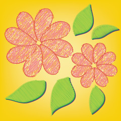 Abstract colorful flower on a yellow background