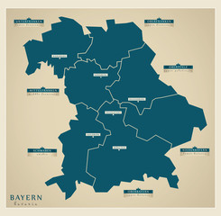 Moderne Landkarte - Bayern - obrazy, fototapety, plakaty
