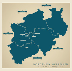 Moderne Landkarte - Nordrhein Westfalen - obrazy, fototapety, plakaty