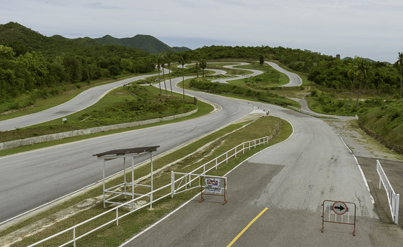 Empty racing track for motor bike in the mountain