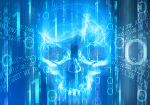 blue digital abstract background with skull