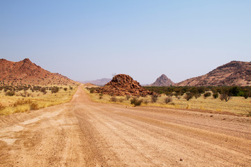 Fototapeta na wymiar Landscape and road in Damaraland area