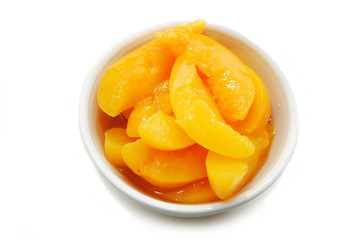 Top View Of Sliced Peaches in a White Bowl