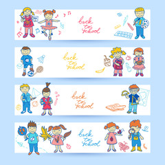 Set of banners with kids