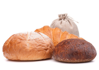fresh bread and flour sack isolated on white background cutout