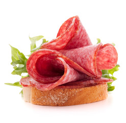 sandwich with salami sausage on white background  cutout