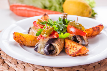 Islim Kebab Wrapped in Eggplants.Turkish cuisine.