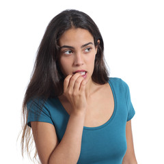 Nervous teenager girl biting nails