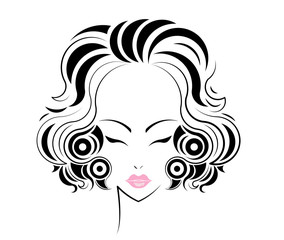 Short hair stile icon, logo girl's face