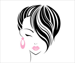 Short hair stile icon, logo girl's face