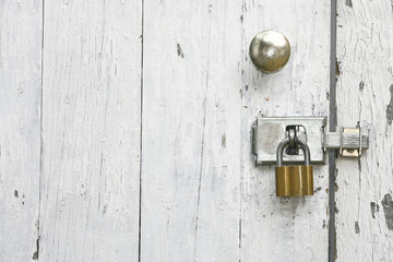 Old White Door and Padlock