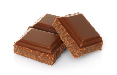 Broken chocolate bar isolated on white background.