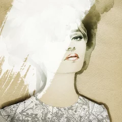 Photo sur Aluminium Visage aquarelle portrait de femme .aquarelle abstraite .fashion fond