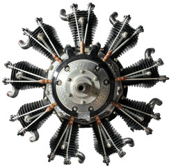 Old airplane motor isolated on white. 