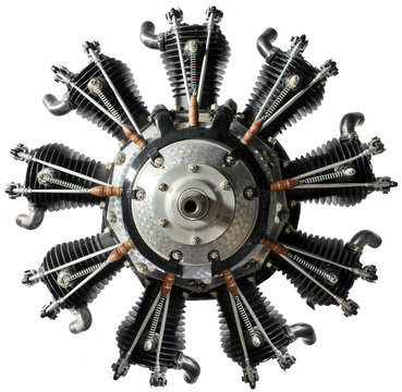 Old airplane motor isolated on white. 