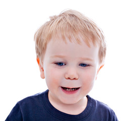 Toddler blond and blue eyes boy child with various facial expres
