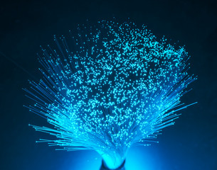 optical fibres dinamic flying from deep on technology background