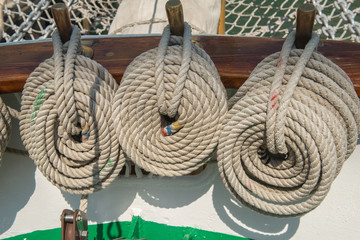 Coiled rope on boat's deck