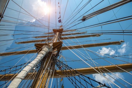 Masts with rigging of old sailing vessel