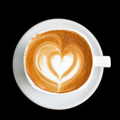 Cup of latte coffee on  black background