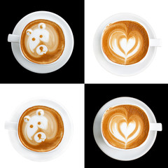 Cup of latte coffee , Collection black and white