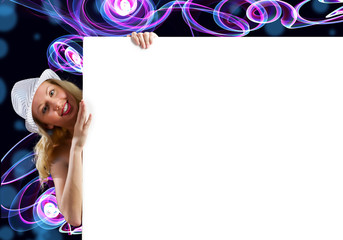Blonde with banner