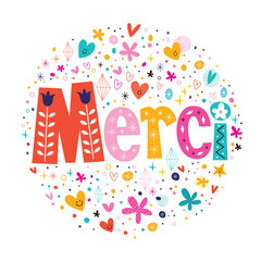 Word Merci Thanks in French typography lettering text card