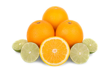 Fototapeta na wymiar oranges and Citrus lime fruit isolated